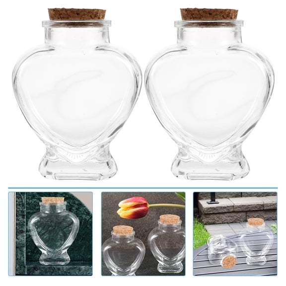 UPOUART 2pcs Heart Glass Jar with Cork Wishing Jar for Storage and Decoration for Friends Family