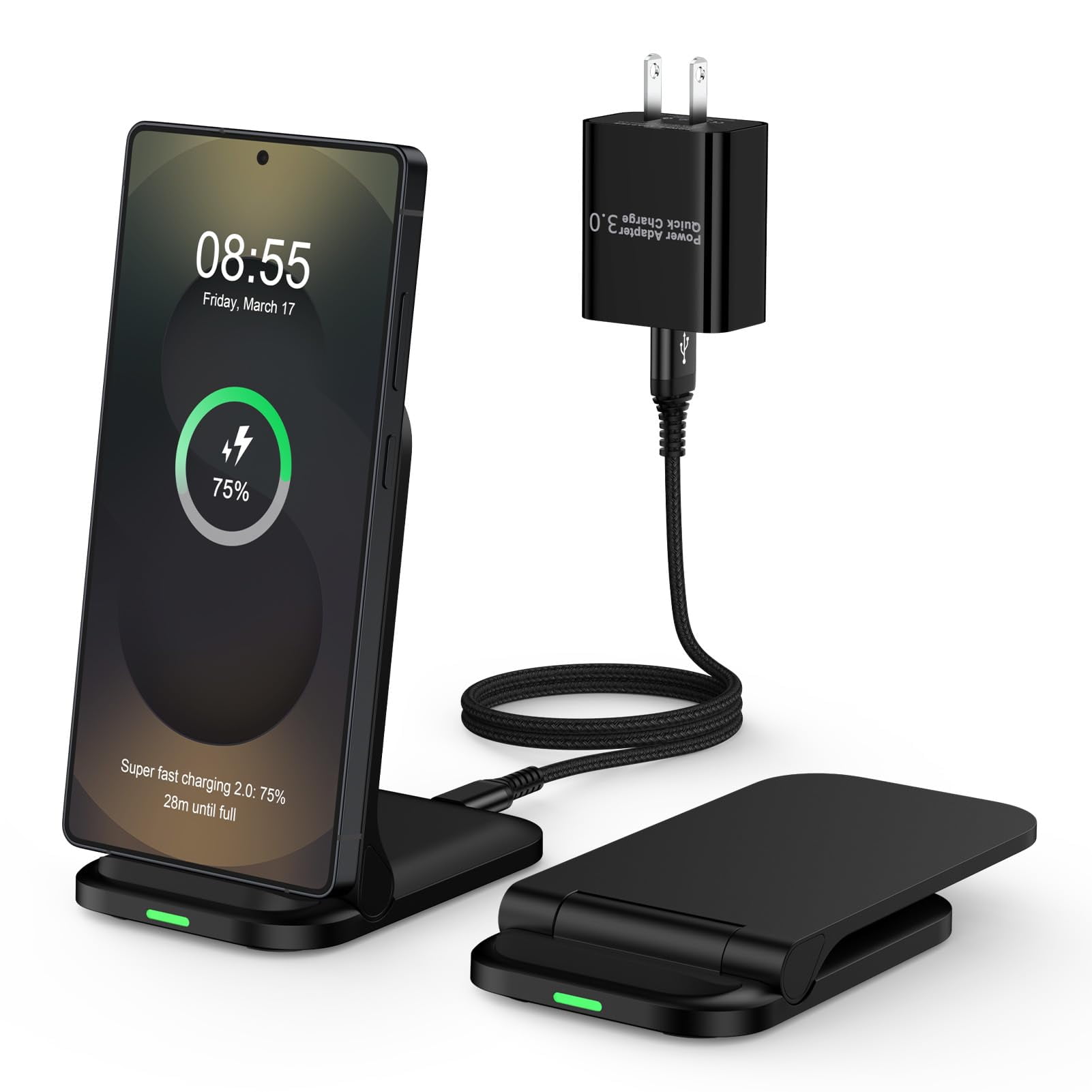 can Samsung Wireless Charger Fast Charging Stand Wireless Android Desk Phone Charger Pad 15W for Samsung Galaxy S25 Edge S25 Ultra S25 Plus S24 S23 S22, iPhone 16e/16 Plus/Pro, with 18W Adapter
