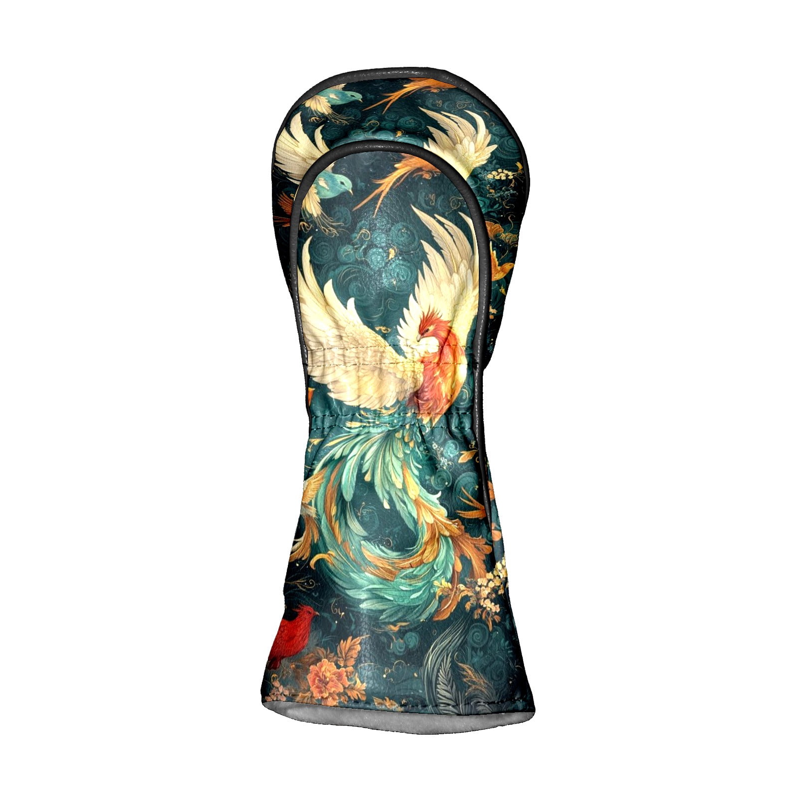 Golf Head Covers Colorful Phoenix Design for Driver, Wood & Hybrid, Premium Waterproof PU Leather with Plush Lining, Mythical Bird Golf Gifts