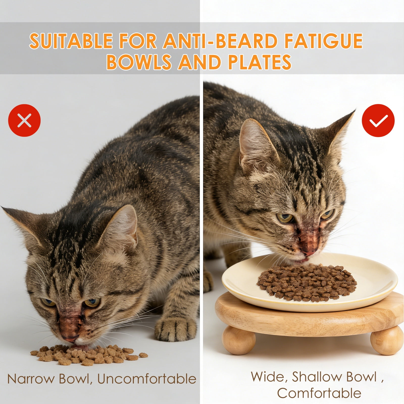 Raised Ceramic Wide Whisker Friendly Cat Dish Food and Water Bowl with 2 Style Stand Adjustable Pet Bowl Set for Food and Water