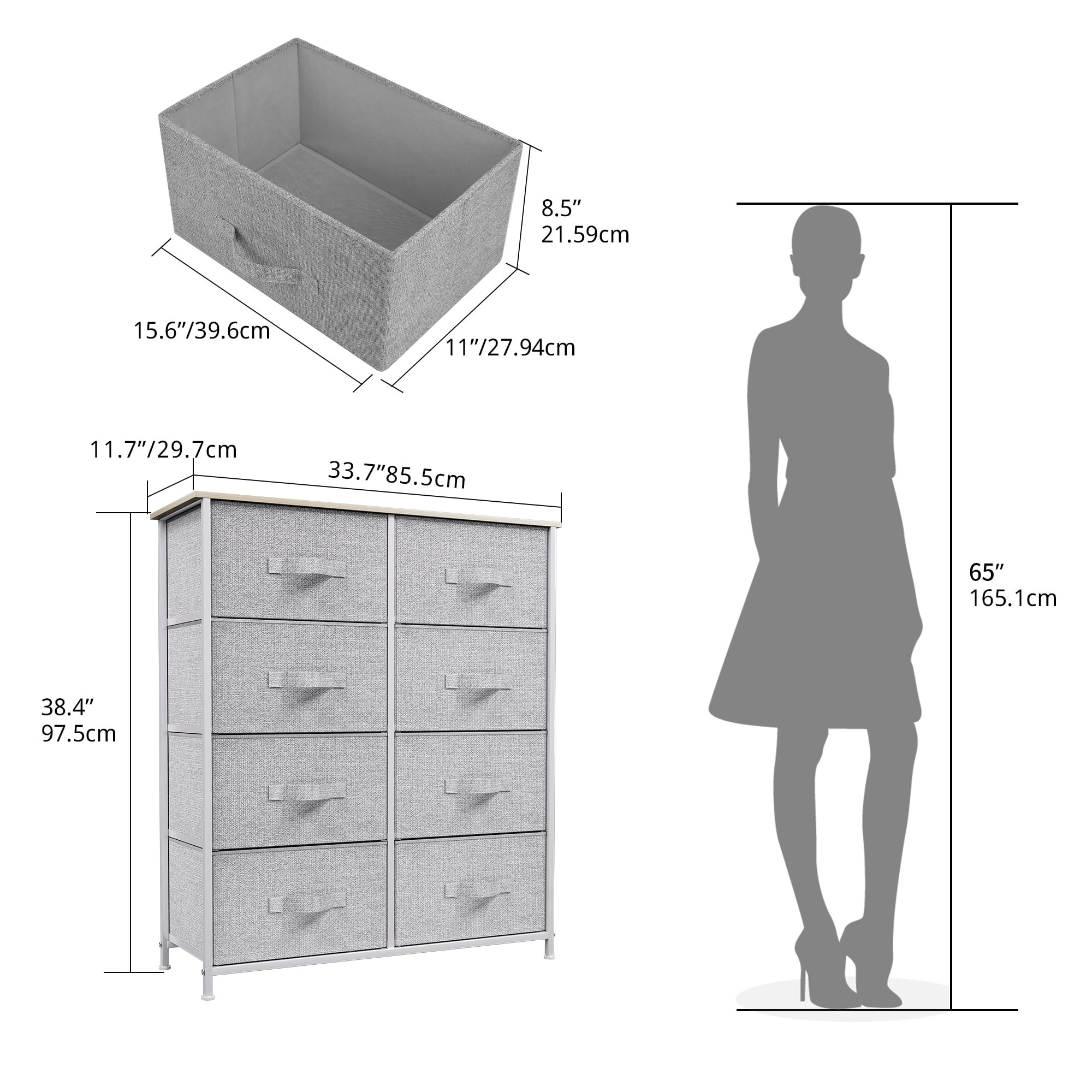 8 Drawers Dresser Chest of Drawers for Bedroom Fabric Storage Dressers for Living Room Bedroom Light Gray