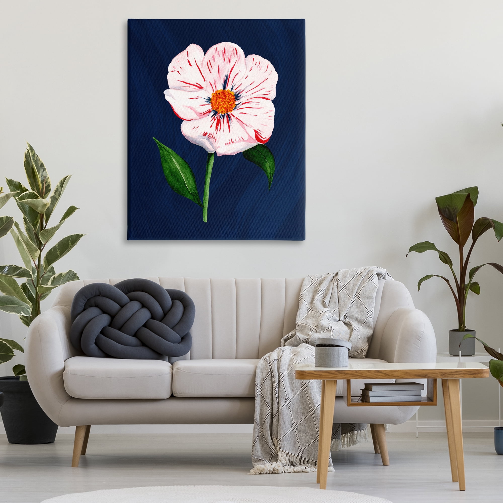 Stupell Industries Single Cherry Blossom Bloom Plants & Flowers Painting Wrapped Canvas Art Print Wall Art, 36 x 48