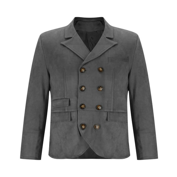 Yiliang Mens Pea Coats Dress Classic Notched Collar Wool Blend Pea Jacket for Winter Season,Gray,S