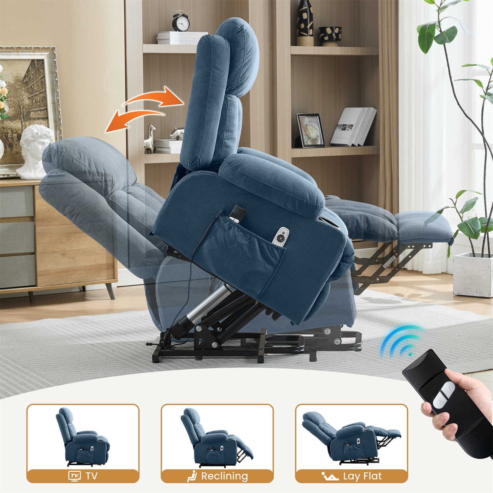 Alvantor Power Lift Recliner Chair for Elderly with Heat and Massage Single Sofa with Ergonomic, Side Pocket, Two Cup Holders for Living Room Blue