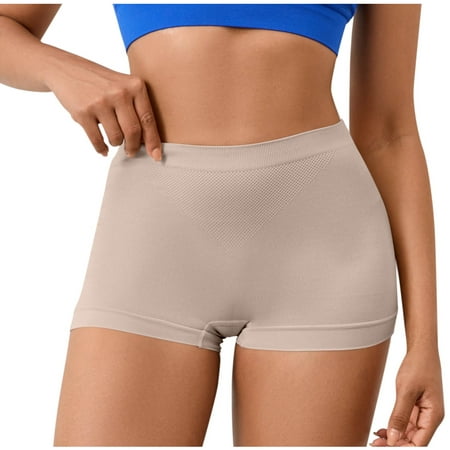 Ohufall Women s Knitting Cotton Boxer Briefs Seamless Butt Lifter Boyshorts Underwear Comfort High Waist Hip Enhancer Padded Shaping Panty