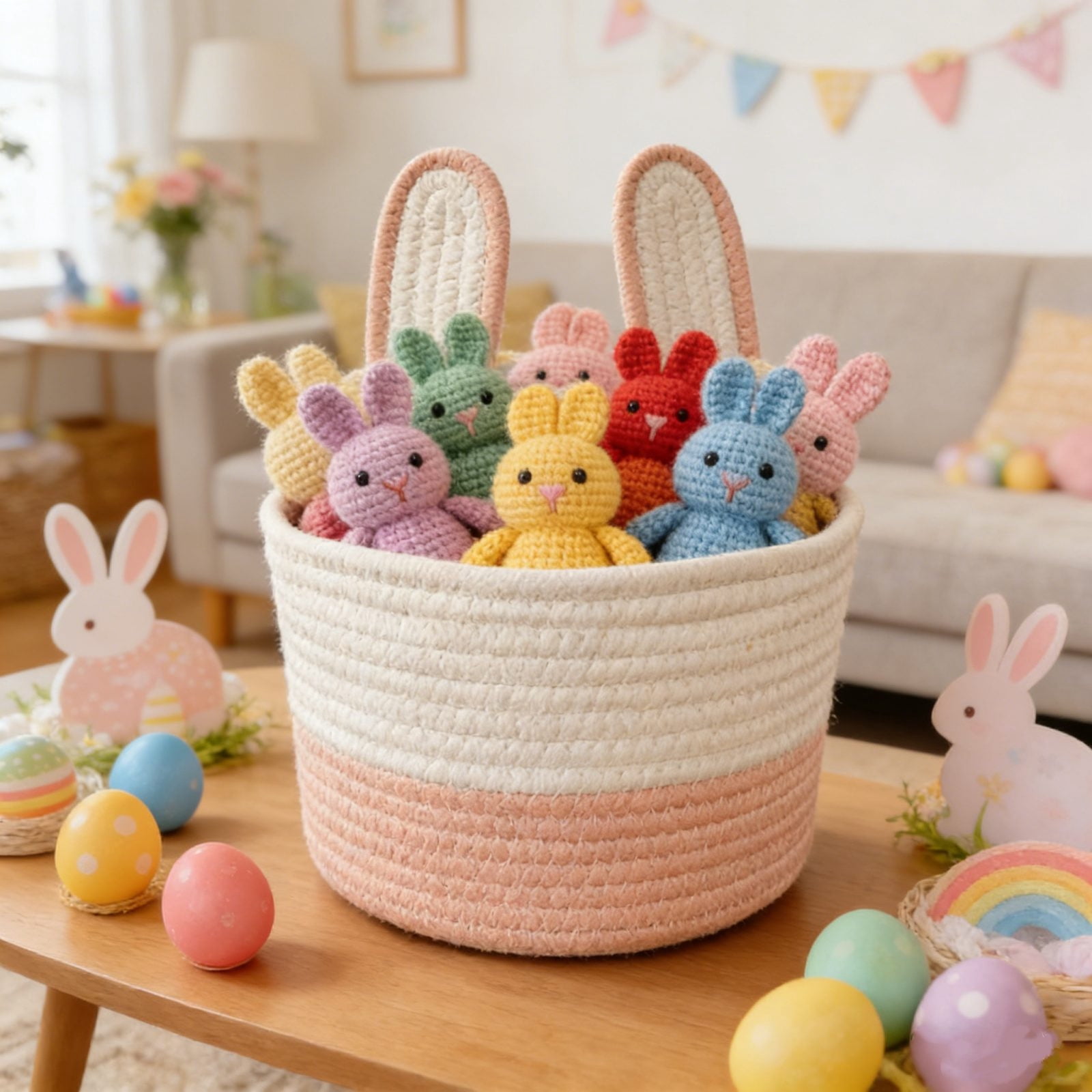 Lunxisen 3 Pcs Easter Storage Basket Organizer For Home Decor, Gift Basket With Handle, Foldable Fabric Bin For Holiday Decorations And Seasonal Storage