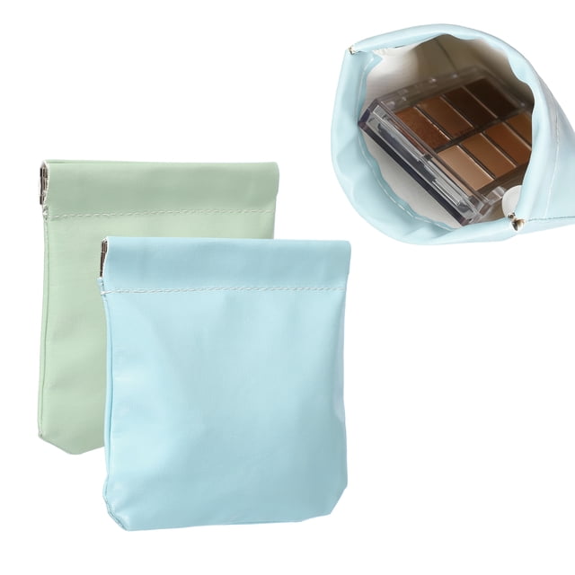 2 piezas de monedero de compresión, pequeño monedero de cuero de cierre automático, bolso de maquillaje portátil mini para mujeres y hombres, cambio de coche, viaje, azul, verde