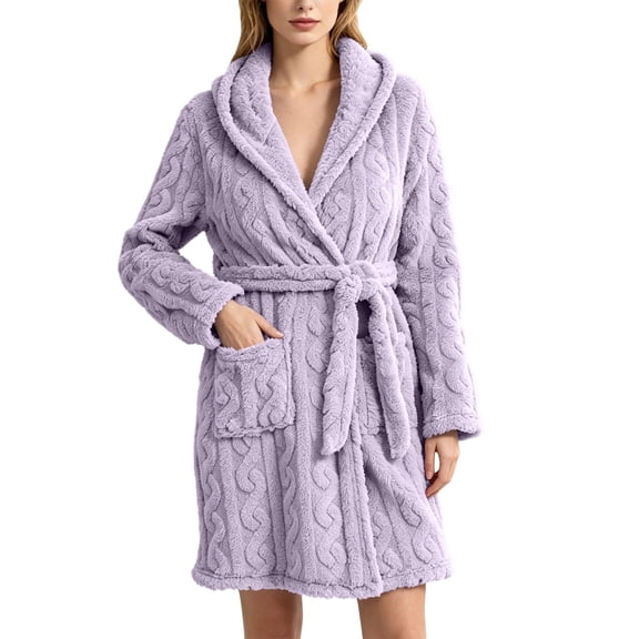 SHTXOZHI Women's Knit Robe Short Bathrobe Long Sleeve Hooded Homewear Warm Sleepwear With Pockets and Belt