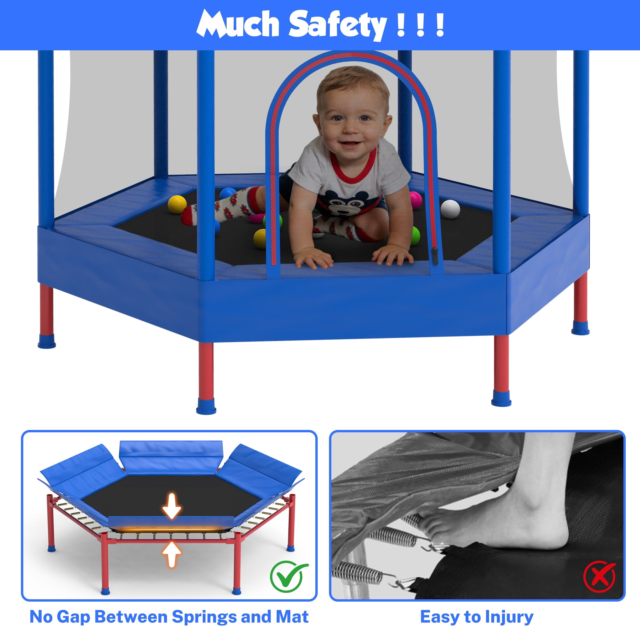 Mini Trampoline for Kids with Safety Enclosure Net, 55" Toddler Trampoline with No-Gap Safe Design, Segmart Recreational Trampolines for Birthday Gifts, Rebounder Trampoline with Ocean Balls