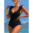 thumbnail image 3 of Sociala V Neck Monikini Swimsuit for Womens Ruffled One Piece Bath Suit, 3 of 5