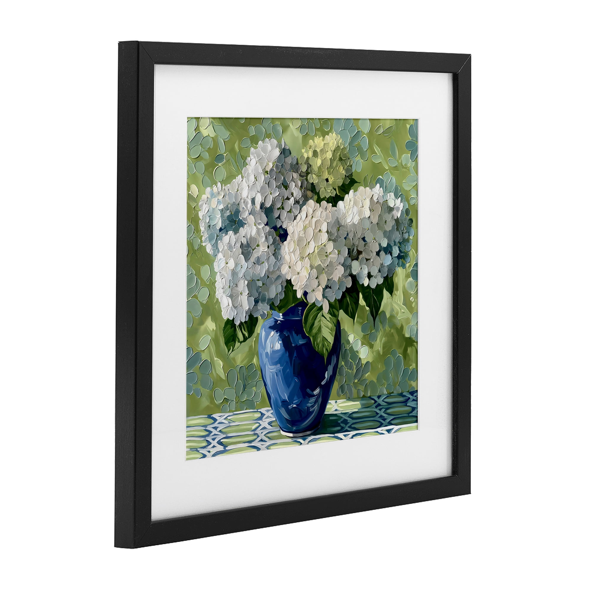 Stupell Industries White Hydrangeas in Blue Vase Black Framed Print Under Glass, design by Gina Kelly