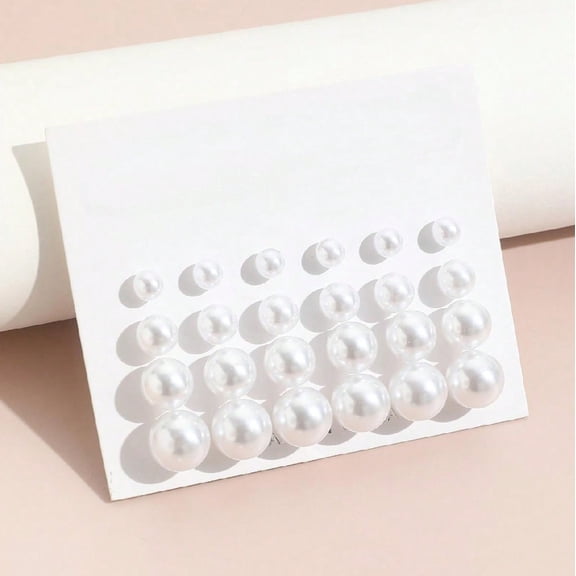 Cterwk 12 Pairs Pearl Studs Earrings Faux Pearl Earring Round Ball Earrings for Wedding Birthday Christmas, White