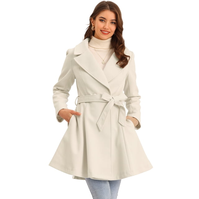 Abrigo Elegante para Mujer Allegra K con Solapa Largo con Cinturón Invierno Albaricoque Claro S