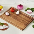 thumbnail image 5 of Soonbuy Acacia Wood Cutting Boards for Kitchen, [18" x 12" x 1"] Medium Edge Grain Cutting Boards, Solid Wood Butcher Block Cutting Board with Juice Grooves and Handle, Knife Friendly and Reversible, 5 of 7