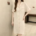 thumbnail image 3 of YUANxueke Button Down Nightgowns for Women Short Sleeve Nightshirt V Neck Collared Nightdress Summer Loungewear with Pockets, 3 of 5