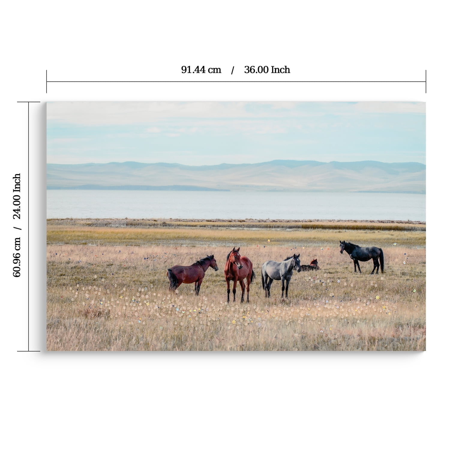 MOONMISS 24x36 Horse Framed Canvas Wall Art Country Western Farmhouse Rustic Wild Horses Grassland Living Room Decor