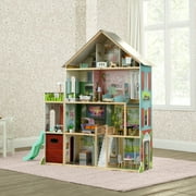 Delta Children Deluxe Maui Dollhouse with 50 Accessories - Large Wooden 4-Story Dollhouse with 12 Rooms - Working Elevator, Slide, Lights/Sounds - Fits 12-inch Dolls - Pretend Play Gift for Ages 3+