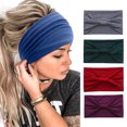 thumbnail image 1 of Paquete de 4 diademas anchas para mujer, bandas elásticas antideslizantes estilo bohemio para el cabello, para yoga, entrenamiento, correr, sudar, accesorios para el cabello, 1 of 5
