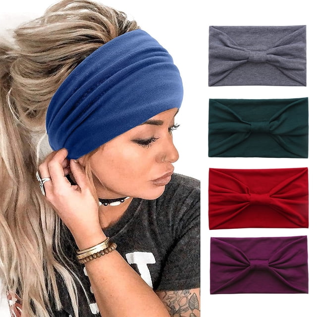Paquete de 4 diademas anchas para mujer, bandas elásticas antideslizantes estilo bohemio para el cabello, para yoga, entrenamiento, correr, sudar, accesorios para el cabello