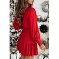 thumbnail image 4 of Ushdele Racing Red Elegance: Buttoned Bishop Sleeve V-Neck Mini, 4 of 8