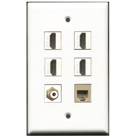 RiteAV - 4 Port HDMI 1 RCA White 1 Phone RJ11 RJ12 Beige Wall Plate