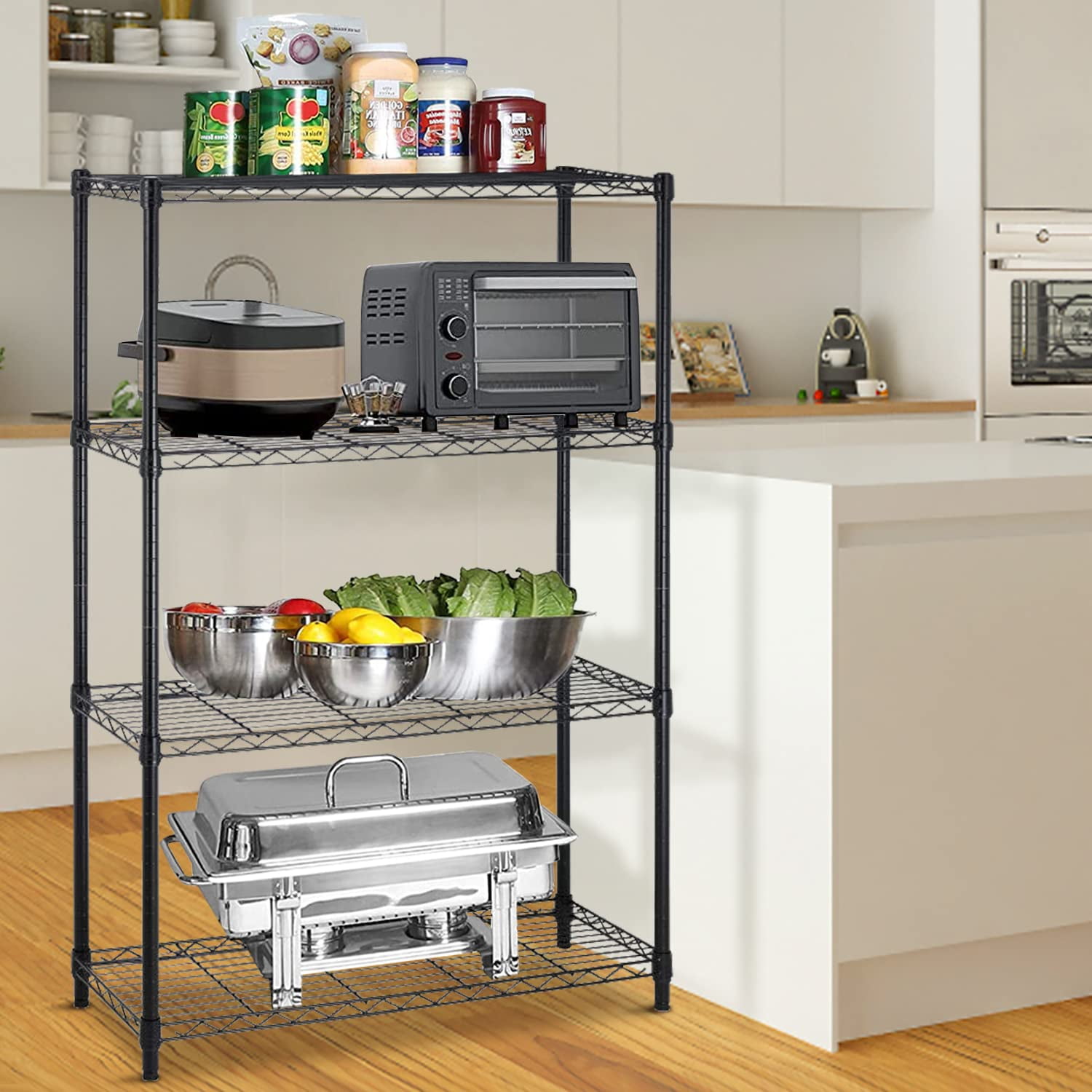 Storage Shelves NSF Metal Shelf 4-Tier Wire Shelving Unit 36''L×14''W×54''H Height Adjustable Storage Shelf Heavy Duty Shelving Storage Rack for Kitchen Office Pantry Bathroom Garage, Black