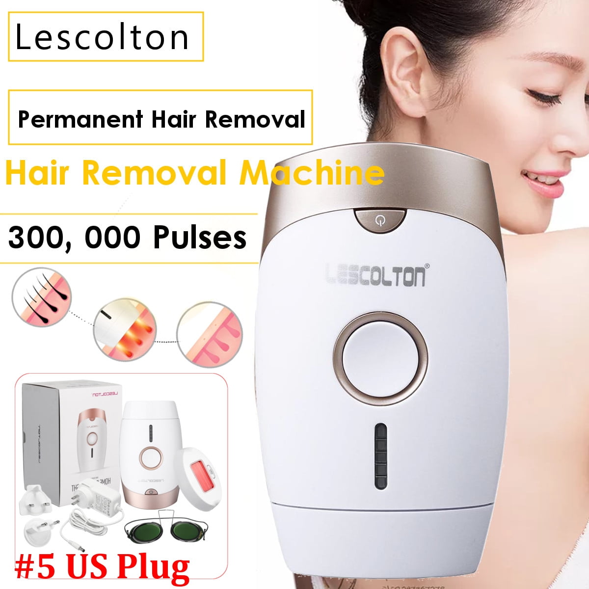 300,000 LESCOLTON White IPL Photon Laser Hair Removal Epilator Home