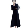 thumbnail image 1 of Jumpingount Vestido Midi de punto de manga larga con cuello en V, suéter de Color sólido de cintura alta, fiesta de vacaciones, ropa de invierno y otoño, Vestidos Negro S Jumpingount AP008203-03, 1 of 6