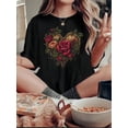 thumbnail image 1 of Camisetas De Manga Corta Para Mujer, Camisetas De Verano Para Deportes, Pesca, SenderismoWomen'S Floral Heart Pattern Print T-Shirt, Casual Crew Neck Short Sleeve Tee, Comfortable Polyester Knit Fab, 1 of 6