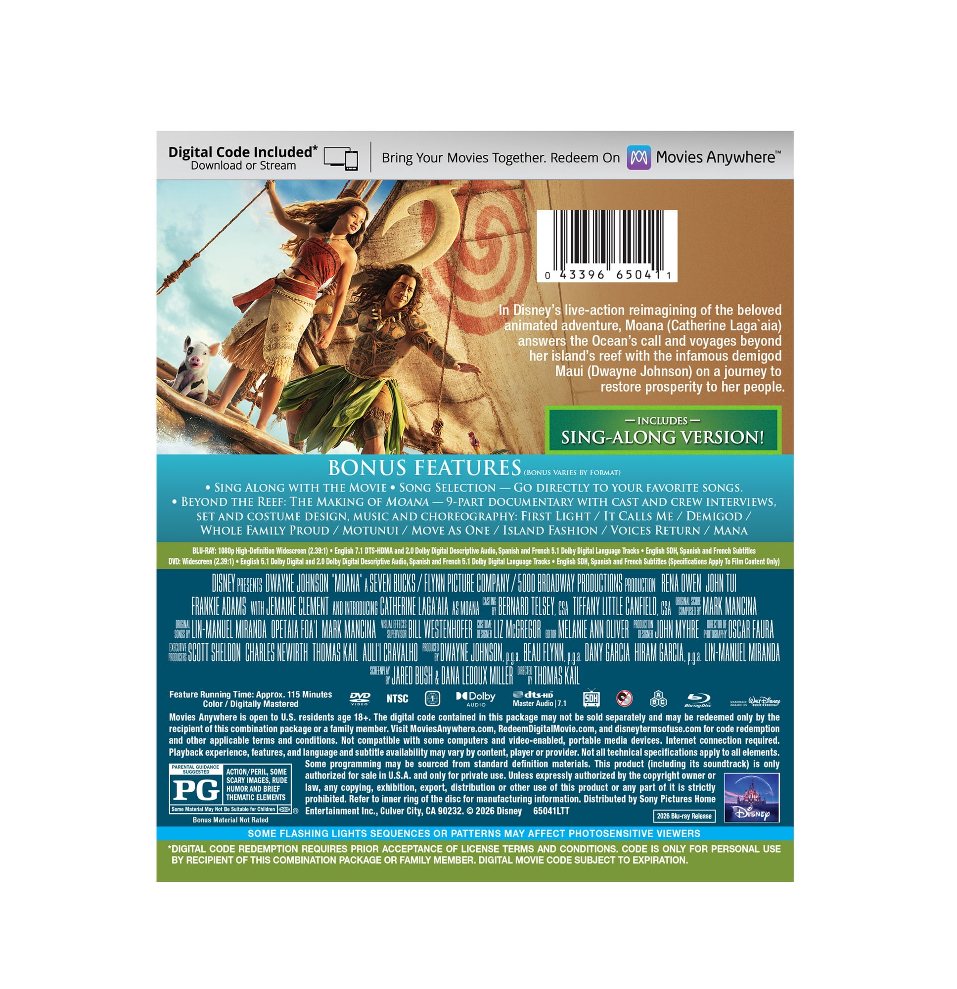 Moana (2026) (Blu-ray + DVD Combo + Digital) Walt Disney Pictures Live Action, Action, Adventure