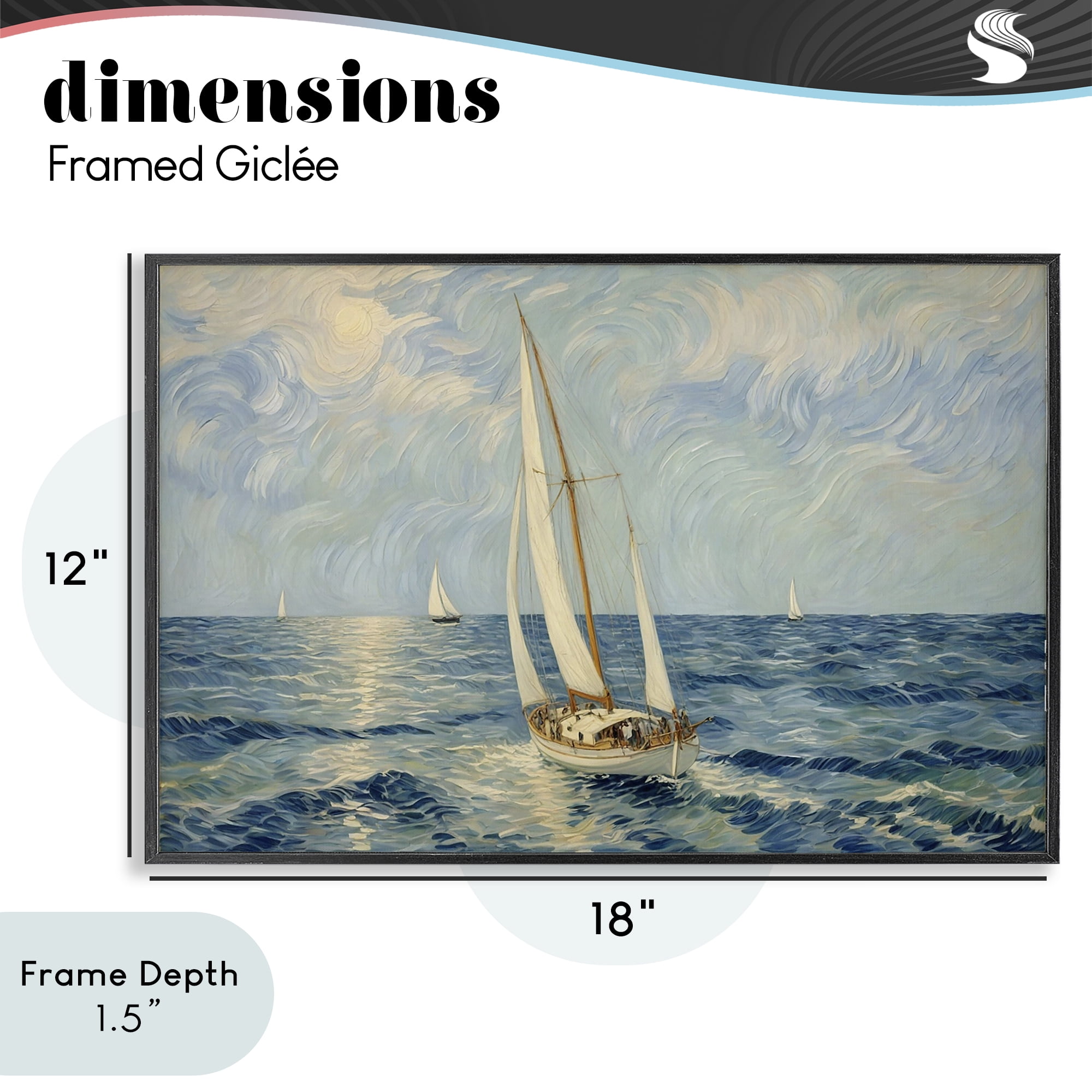 Stupell Industries Sailing Yacht on Blue Sea Black Framed Giclee Art, design by Angie Hawke