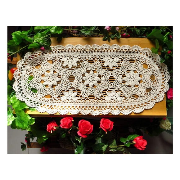 Laivigo Handmade crochet Lace Oval Lucky Flower Tablecloth Table Runner Doilies Doily,12x24 InchBeige