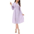 thumbnail image 2 of INSPIRE CHIC Women's Floral Dress Long Sleeve V Neck Pleated Flowy Summer Midi Dress XL Light Purple, 2 of 5