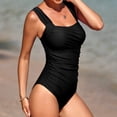 thumbnail image 5 of One Piece Bathing Suit for Women Tummy Control Swimsuits Square Neck Ruched Modest Swimwear Black 2XL, 5 of 6