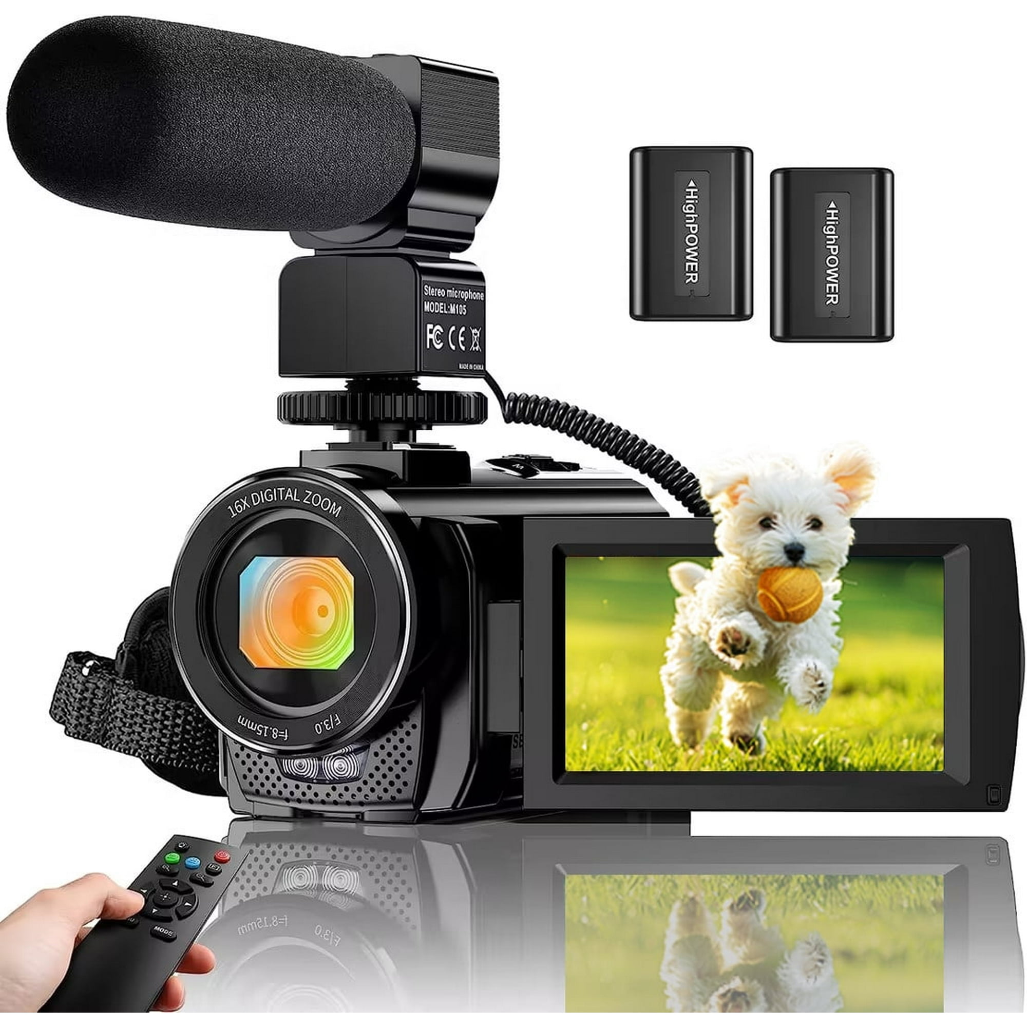 Video Camera Camcorder for Youtube Digital Camera Recorder FHD 1080P 24.0MP 16X Digital Camcorder with Mic and 2 Batteries