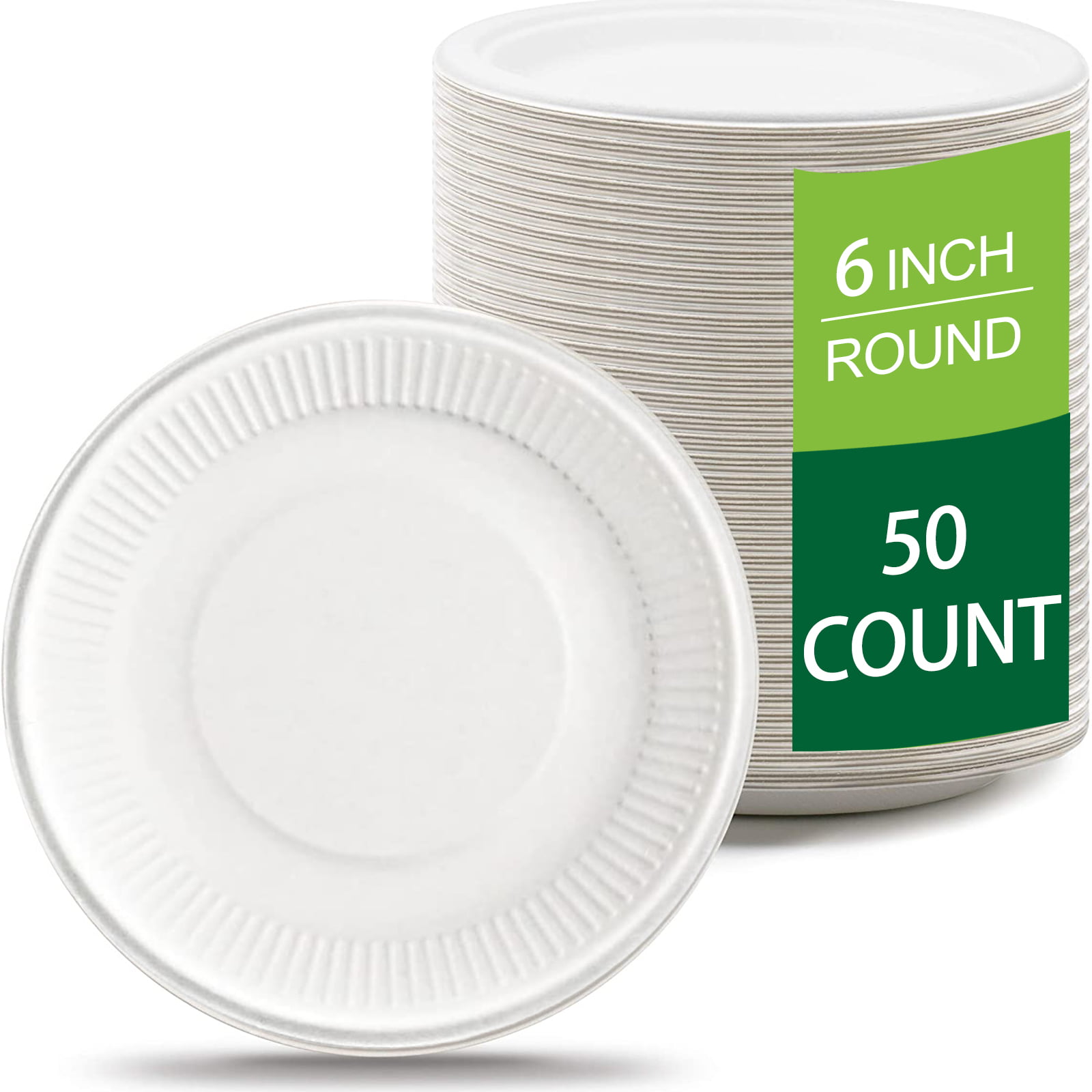 7 Inch -100 Pcs Super Rigid Paper Plates Extra Strength White Disposable Bagasse Plates Eco-Friendly Biodegradable and Compostable Perfect for Picnics BBQs and Parties