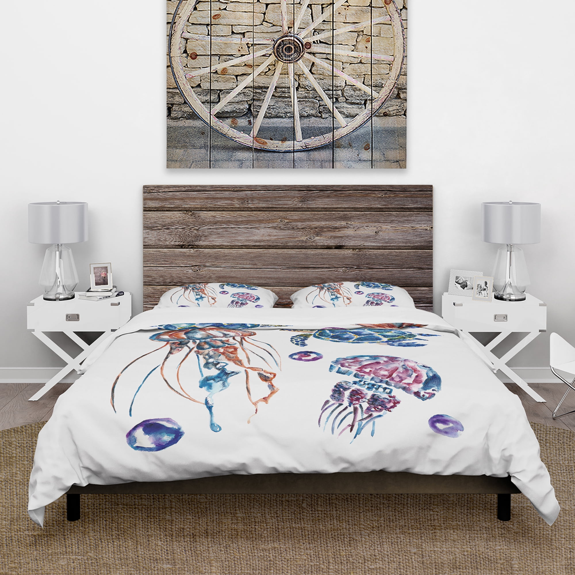 Designart 'Colorful Jellyfish and Turtles' Animal Duvet Cover Set