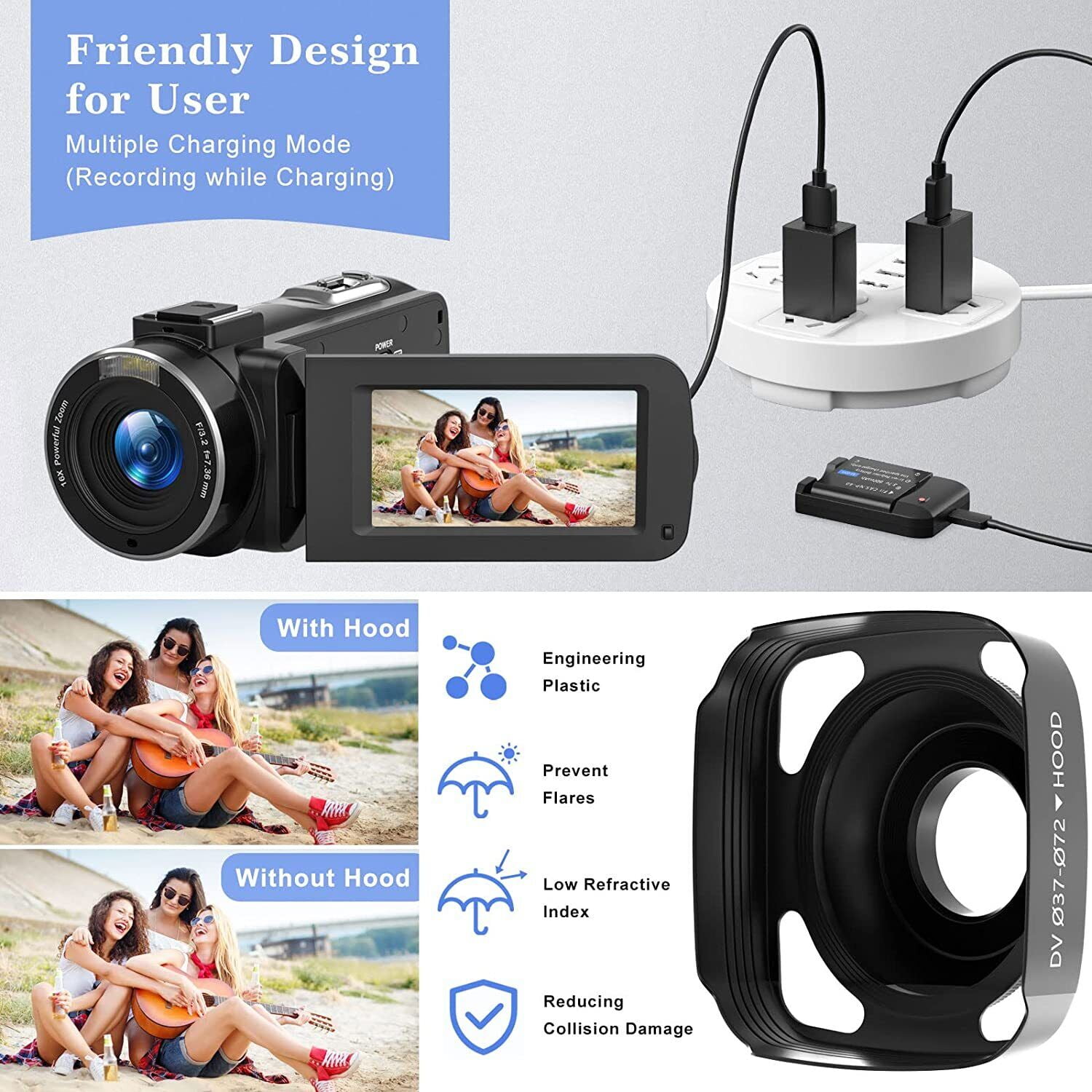 Video Camera Camcorder HD 1080P Digital Video Camera YouTube Live Stream Vlogging Recorder with Microphone
