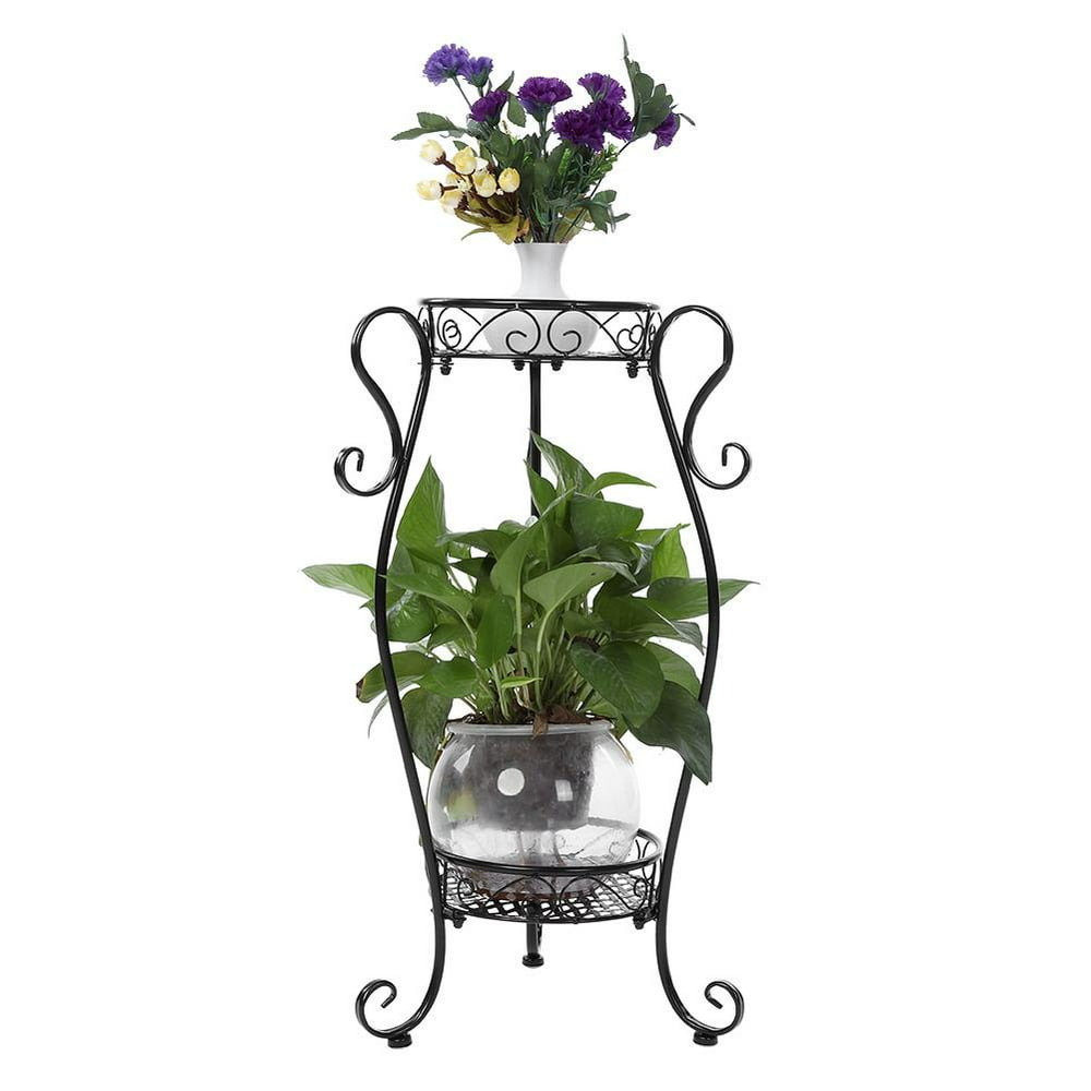 Mgaxyff 2 Tiers Iron Flower Pot Rack for Indoor Outdoor Balcony Living