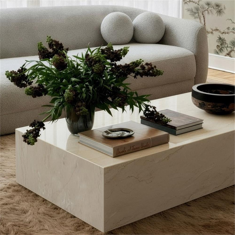 Pemberley Row Engineered Wood Cream Coffee Table Rectangular Smooth Surface 47.2"W x 24"D x 16.3"H Unassembled