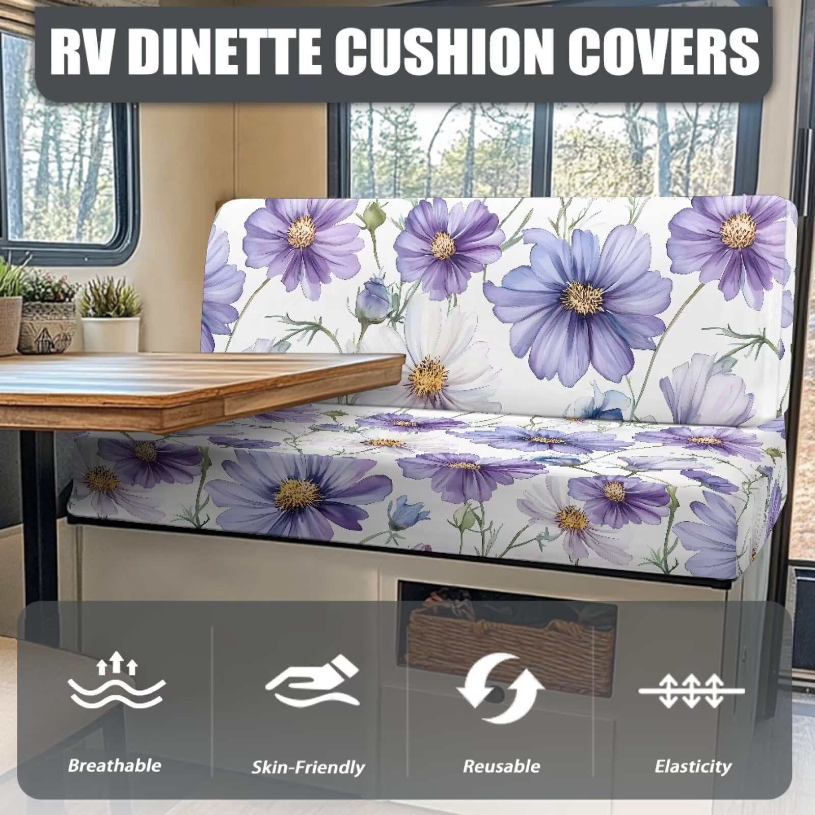 Boatee Cosmos RV Dinette Cushions Stretchable Camper Decor Universal Bench Seat Cover Washable Couch Cover 2 Cushion Sofa Comfortable Sofa Slip Covers for 2 Seat Cushion Couch Purple White