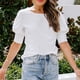 thumbnail image 3 of Camisa de verano blanca con mangas abullonadas, cuello redondo, puños abullonados, blusa holgada plisada con cierre de botones, talla XL, 3 of 5