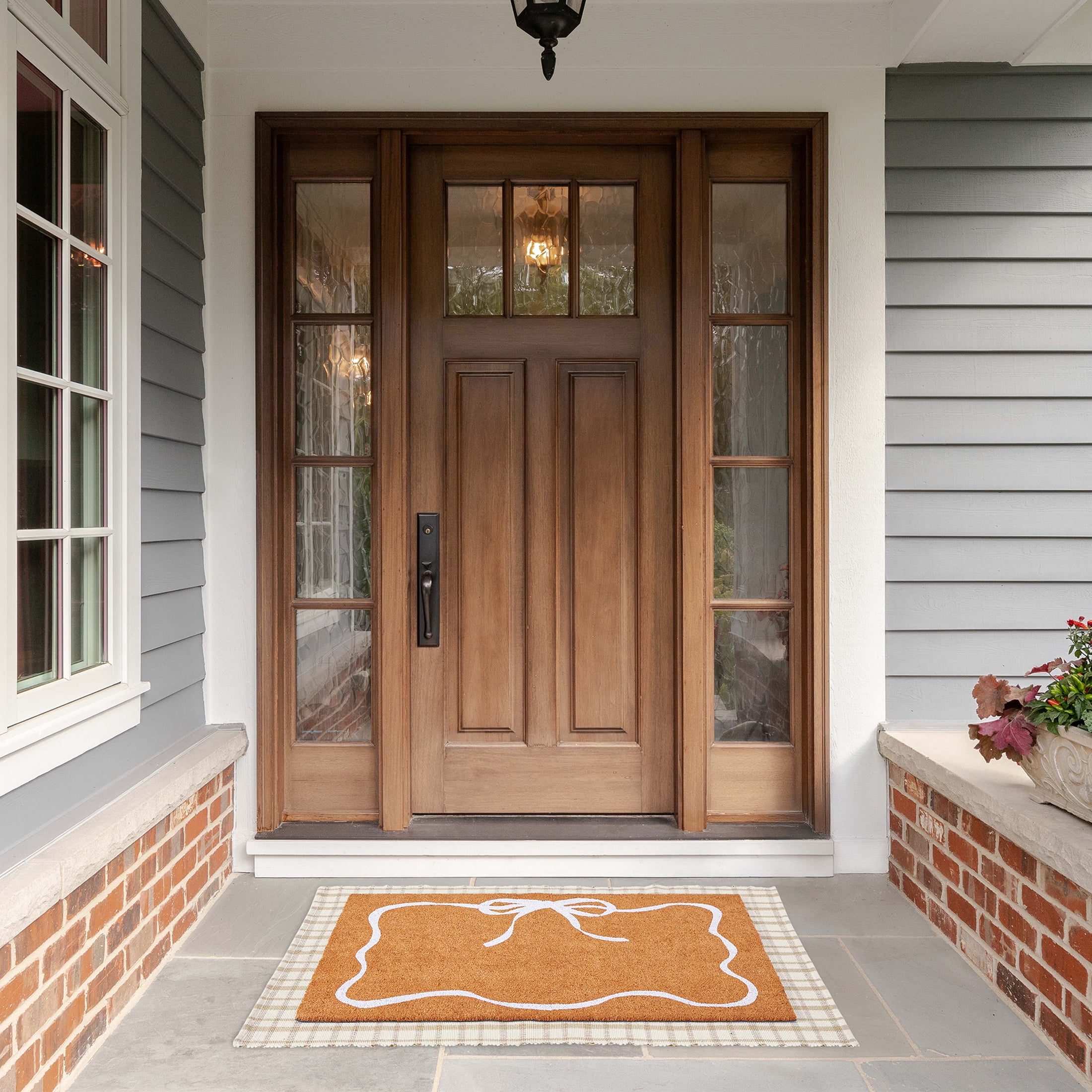 My Texas House White Bow Outdoor Coir Doormat, 30" x 48"
