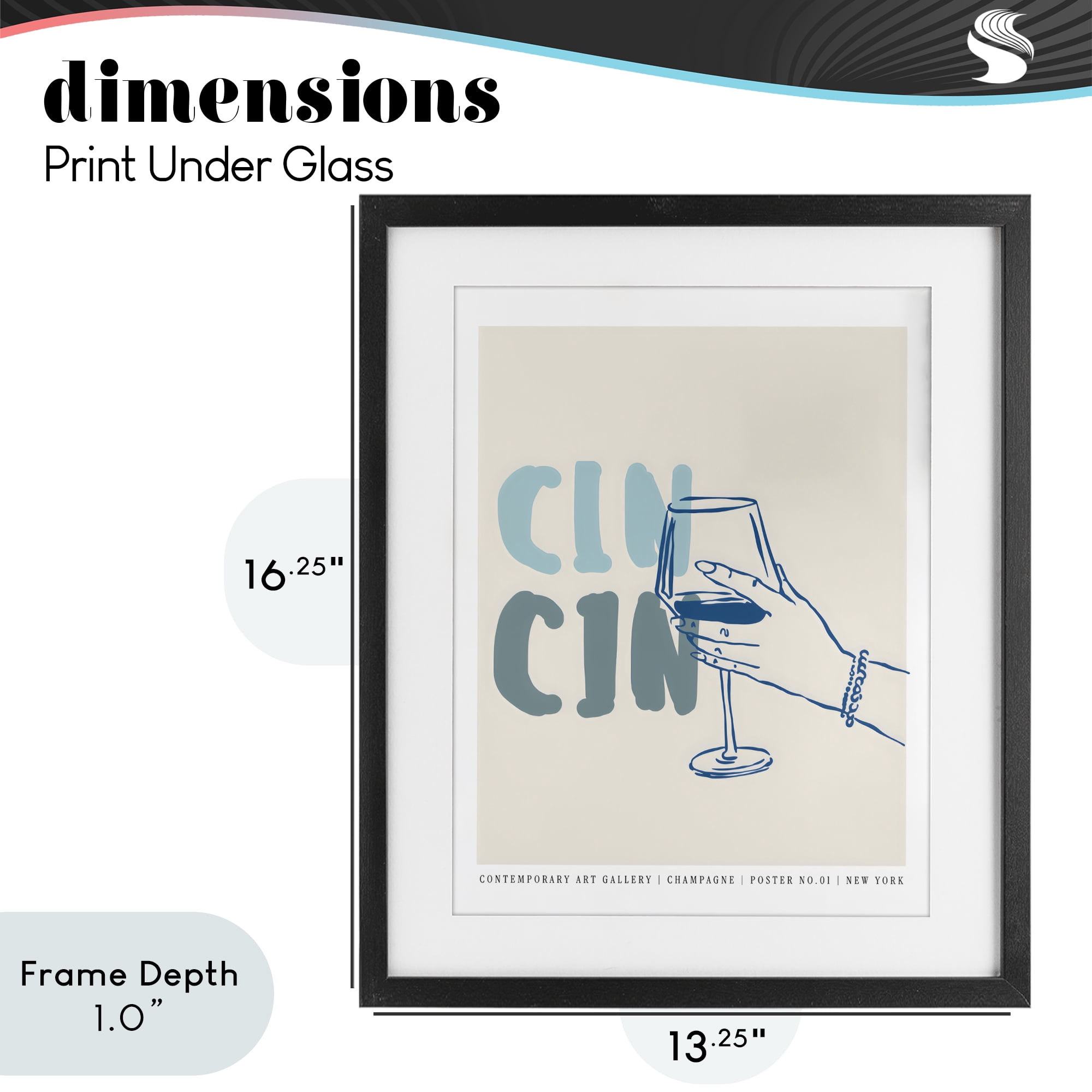 Stupell Industries Cin Cin Blue Champagne Toast Black Framed Print Under Glass, design by The Prints Vibe