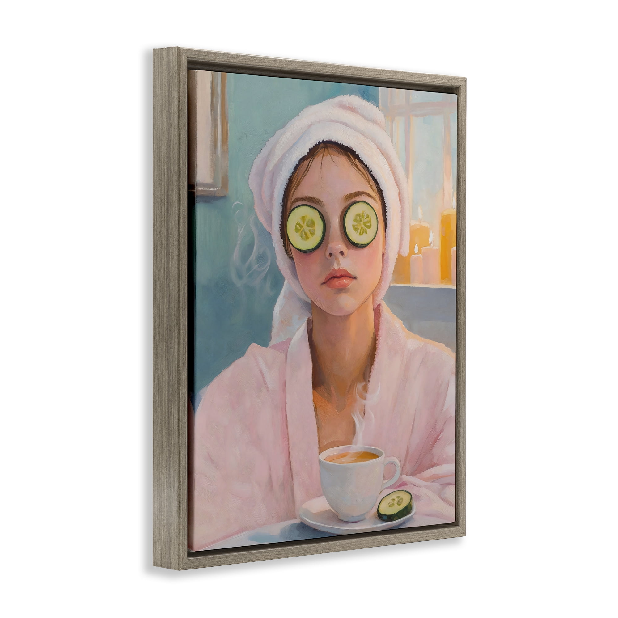 Stupell Industries Spa Day Cucumber Self Care Brown Framed Floater Canvas Wall Art, design by The Prints Vibe