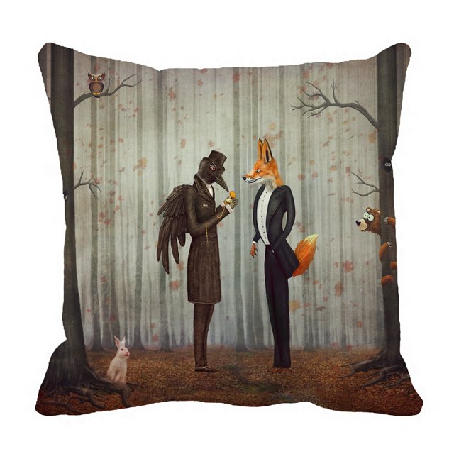 ABPHQTO Cuervo Zorro Bosque Oscuro Mirando Reloj Funda de Almohada Funda de Almohada Protector de Almohada Cama 45x45 cm