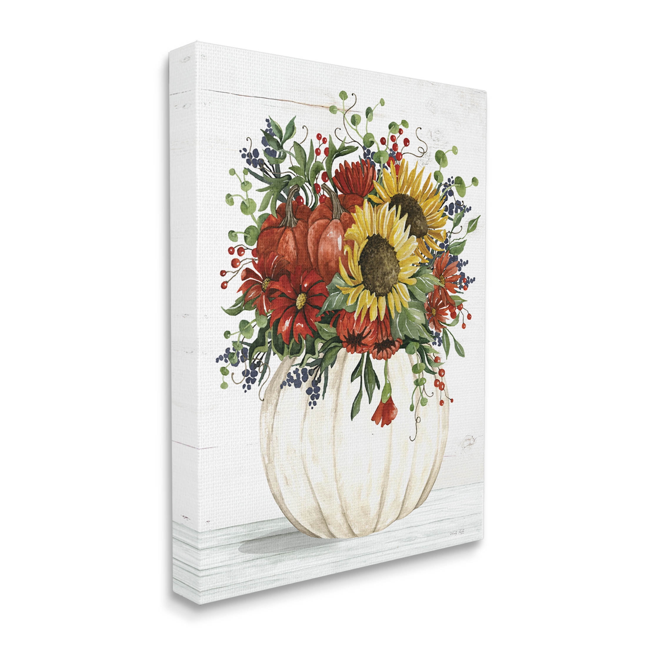Country Sunflower Pumpkin Bouquet Botanical & Floral Graphic Art Gallery Wrapped Canvas Print Wall Art