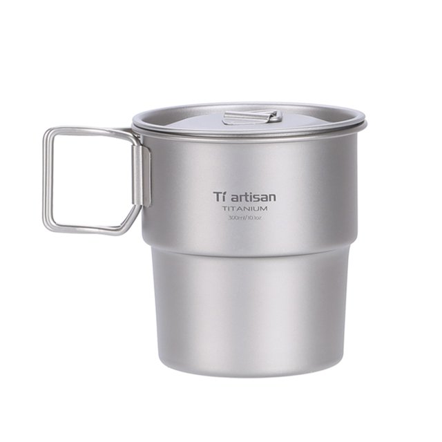 MYG 300ML Tasse à Café en Titane avec Couvercle Tasse Empilable pour Camping en Plein Air Routard