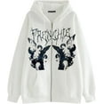 thumbnail image 1 of Sudadera con capucha con estampado de retrato para mujer, Tops cortos, cárdigan de manga larga con cremallera de gran tamaño, sudadera, ropa informal gótica Punk con bolsillo Xemadio WMZL-2185-3, 1 of 5
