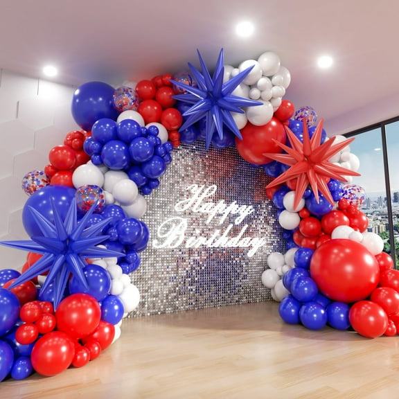Red White and Blue Balloon Party Kit 140Pcs, Mixed Size Latex Balloons with Garland Strip for July 4th Anniversary Graduation Decorations, multicolor